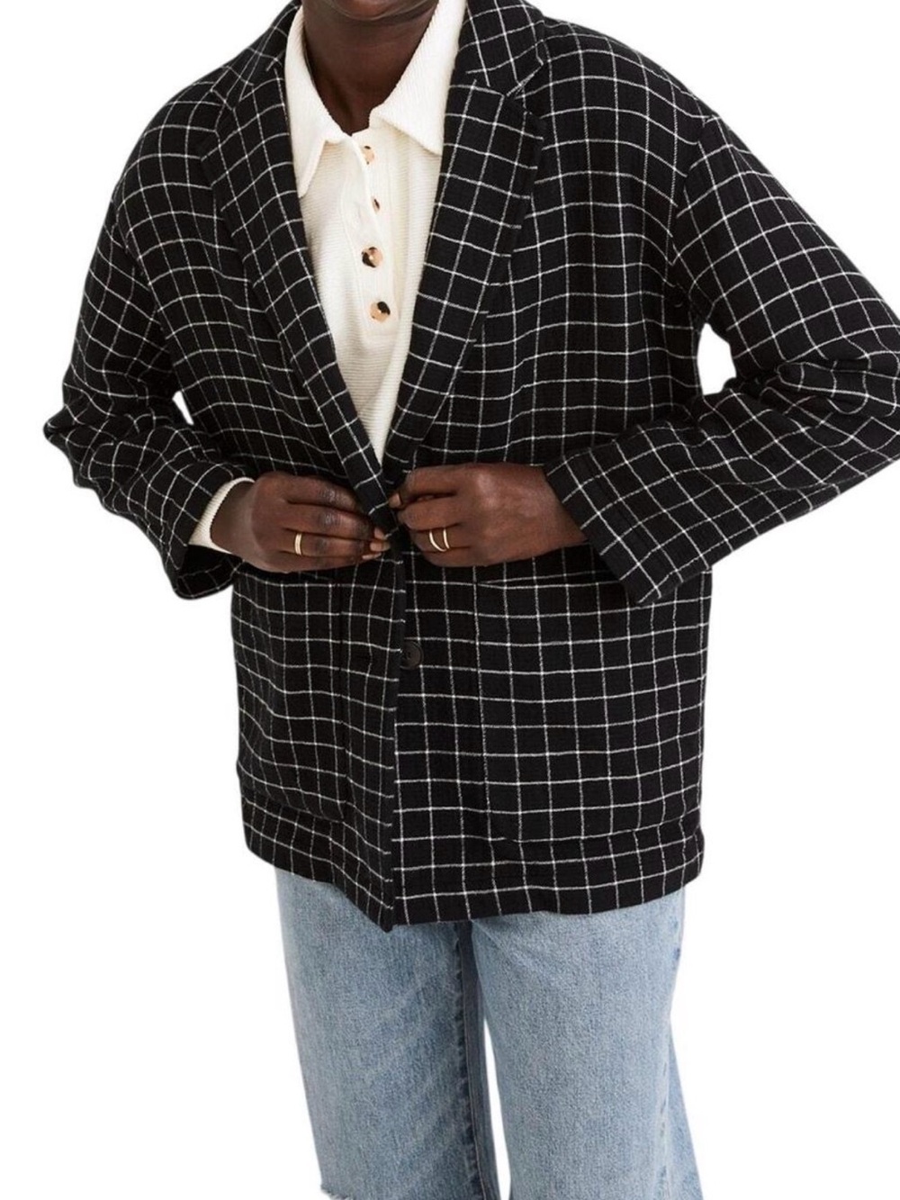 Madewell Navy Blazer with White Windowpane